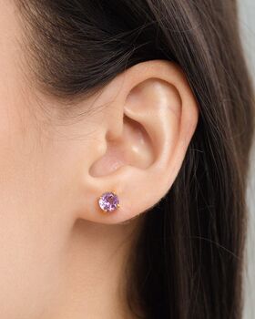 Lavender Amethyst Round Stud Earrings In Sterling Silver And Gold Vermeil, 9 of 12