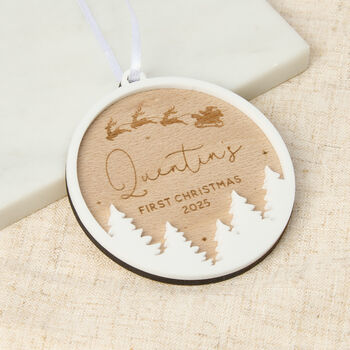 Sleigh Ride Silhouette First Christmas Hanging Decoration, 2 of 2