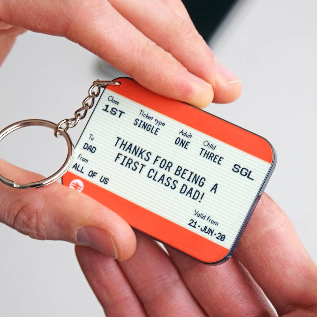 Image of Personalised Train Ticket Keyring Gift For Dad
