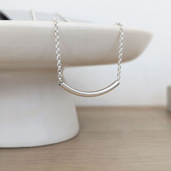 Sterling Silver Chunky Curved Bar Necklace, 2 of 6