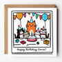 Adorable Cat Birthday Party Card, thumbnail 1 of 6