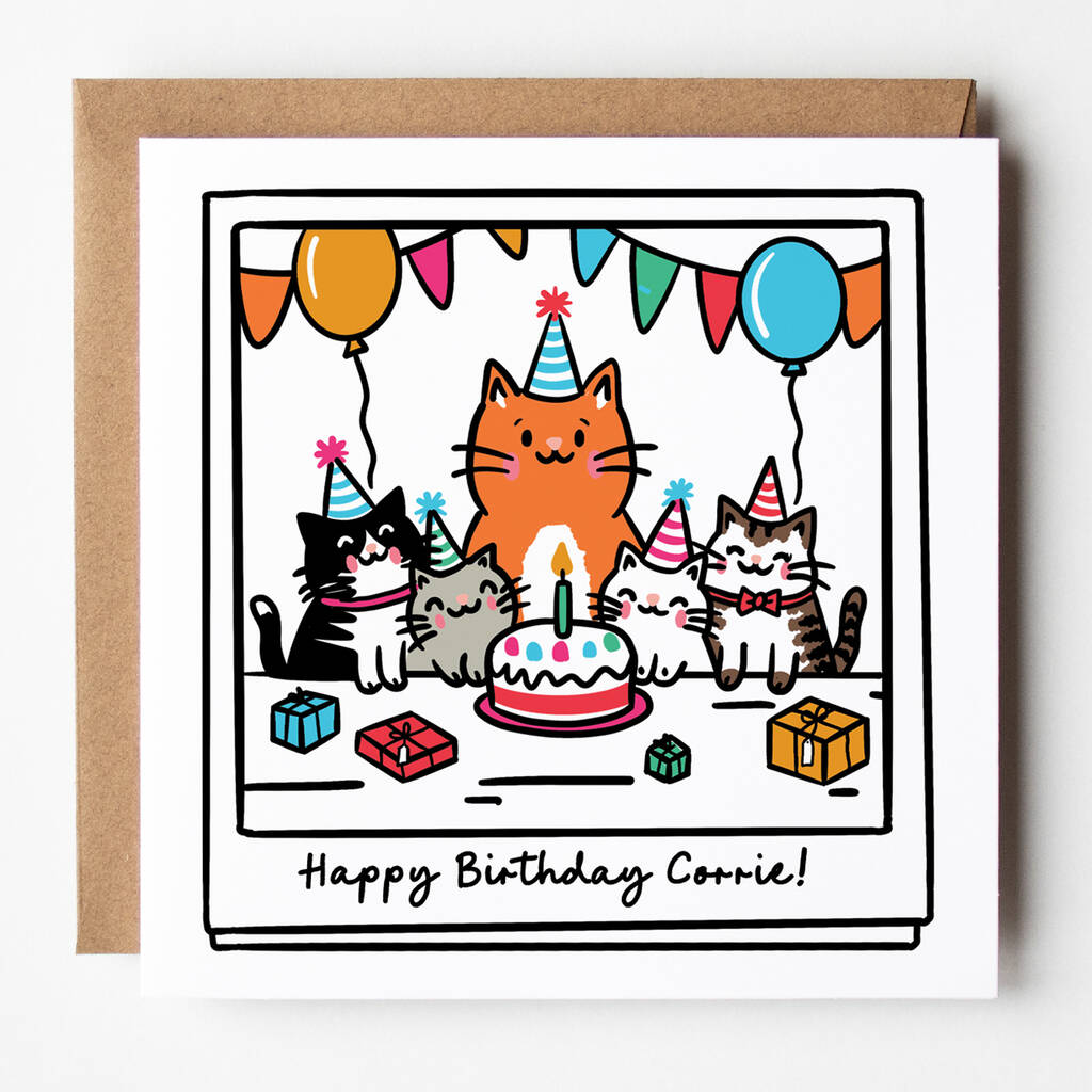 Adorable Cat Birthday Party Card, 1 of 6