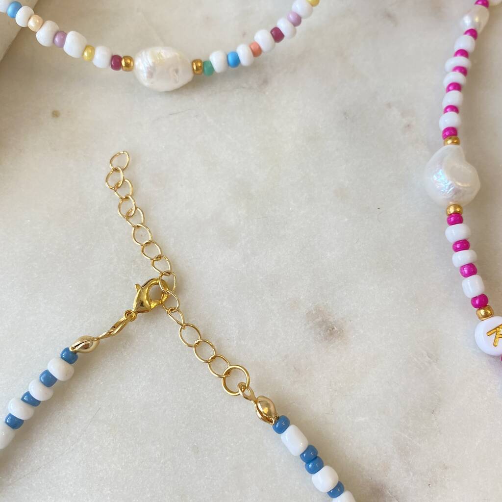 Personalised Beaded Necklace With Pearls By The Lovely Edit