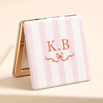 Personalised Name Stripe And Hearts Compact Mirror, 3 of 5