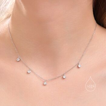 Sterling Silver Turquoise Blue Cz Charm Necklace, 6 of 11