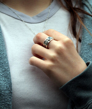 Silver And Gold Vermeil Blue Topaz Drum Ring, 3 of 4