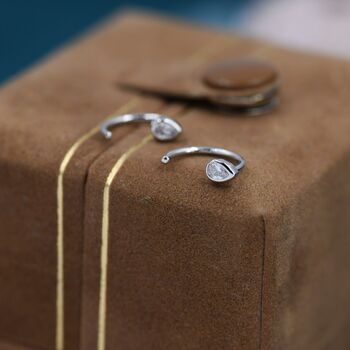 Cz Droplet Huggie Hoop Earrings In Sterling Silver, 6 of 11