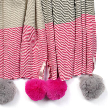 Cashmere Herringbone Pink Pom Pom Scarf, 2 of 2