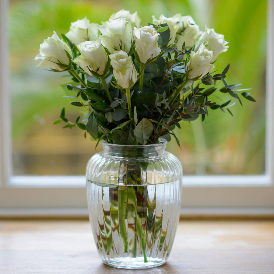 classic white rose flower box by the flower studio