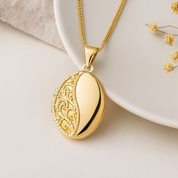 Personalised Solid 9ct Yellow Gold Filigree Milgrain Locket, 3 of 12