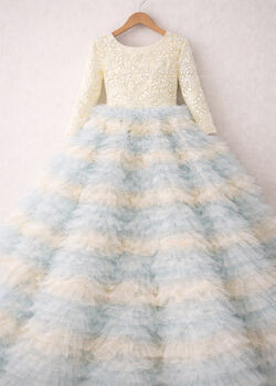 Mabel In Pale Lemon And Sky Blue Party Girl Or Flower Girl Dress, 4 of 5