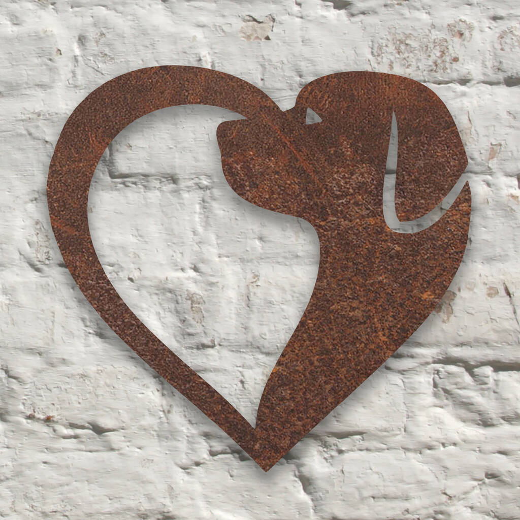 Metal Dog In Heart Wall Art Sculpture