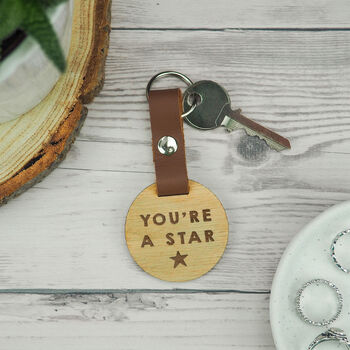 Engraved 'You're A Star' Wooden Keyring For Teachers, 2 of 4