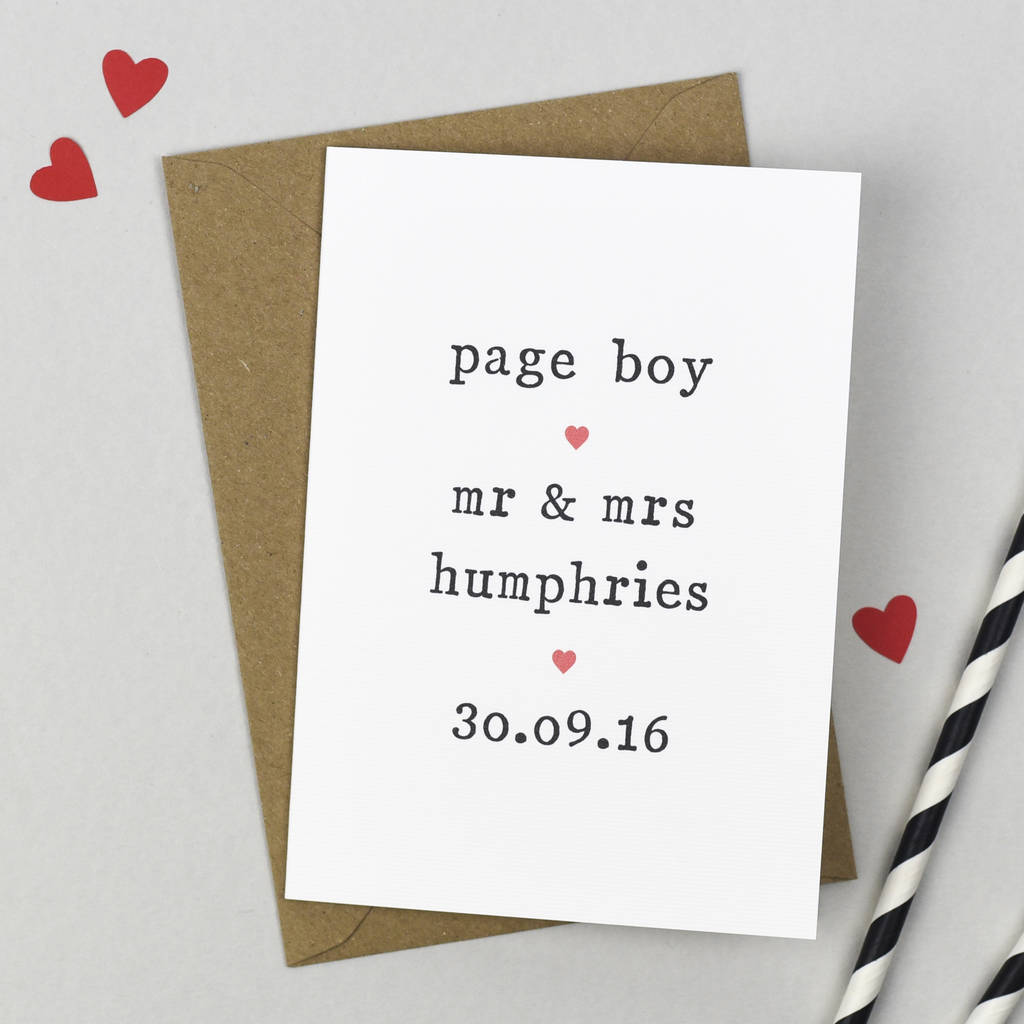 personalised page boy card by the two wagtails