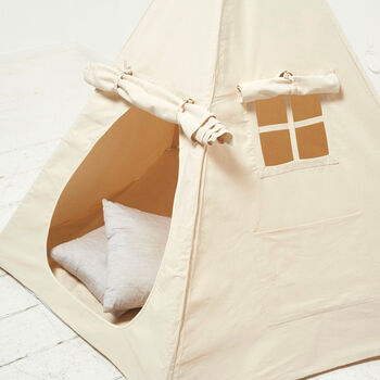 Kids Teepee Tent Set Beige With Floor Mat, 2 of 3