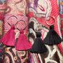 Sterling Silver Hoops Adorned With Pink Tassels, thumbnail 3 of 4