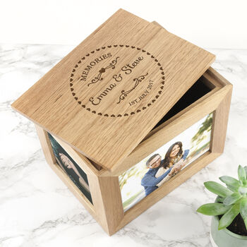 Personalised Couples' Memories Heart Oak Keepsake Box, 2 of 5