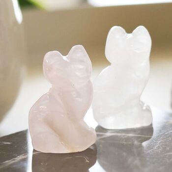 Rose Quartz / Clear Quartz Cat Carved Gemstone, 3 of 7