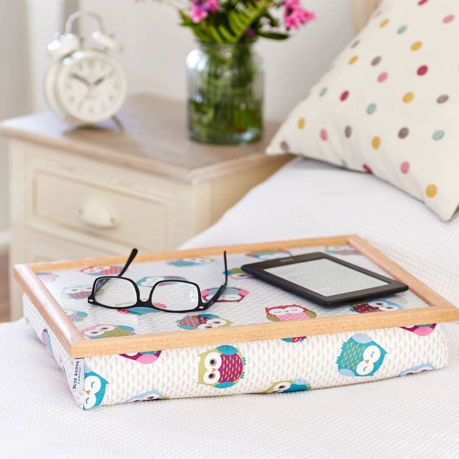 lap tray cushion owls pattern by blue badge co | notonthehighstreet.com