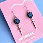 D20 Dice And Sword Surgical Steel Earrings, thumbnail 2 of 4