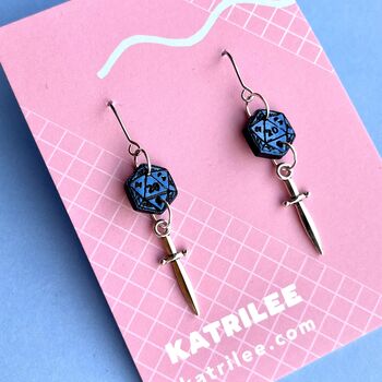 D20 Dice And Sword Surgical Steel Earrings, 2 of 4