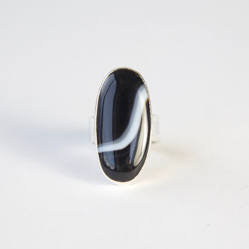 Black Banded Agate And Sterling Silver Gemstone Ring, 8 of 12