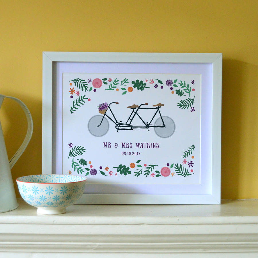 'Tandem Bike Lovers' Personalised Illustrated Print