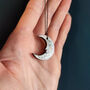 Crescent Moon Pendant Necklace, Silver And Grey, thumbnail 2 of 3