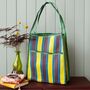 Brown, Yellow And Teal Recycled Woven Striped Bag, thumbnail 1 of 4