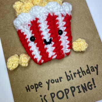 Popcorn Lover Crochet Birthday Card Handmade, 4 of 7