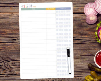Freezer Inventory Whiteboard, Dry Erase Food Checklist, A4/A3 Sizes, 4 of 5