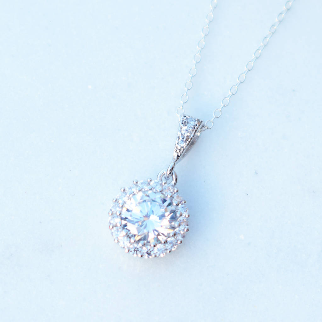 Round Pave Cubic Zirconia Pendant Necklace, 1 of 3
