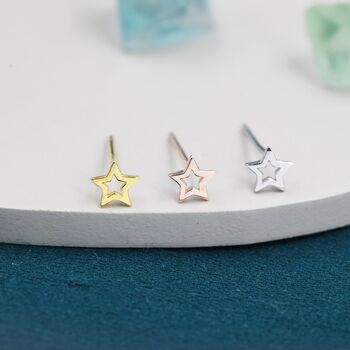 Sterling Silver Tiny Little Open Star Cutout Stud Earrings, 7 of 12