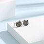 Cute Black Cat Stud Earrings In Sterling Silver, thumbnail 2 of 12