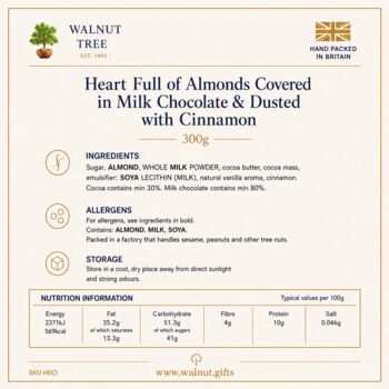 Milk Chocolate Cinnamon Almond Heart Tin Gift – 300g, 6 of 7