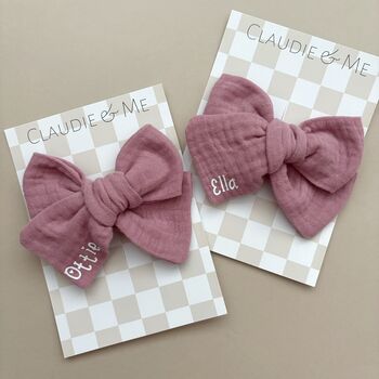 Dusky Pink Personalised Hair Bow Stocking Filler/Christmas Gift, 5 of 6