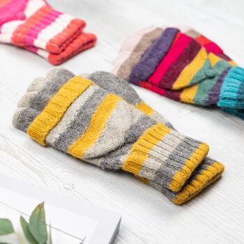 Colourful Stripe Knit Mitten Gloves, 4 of 6