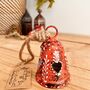 Orange Terracotta Red Hand Painted Hanging Heart Bell, thumbnail 7 of 8