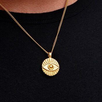 Evil Eye Men's Necklace 18 K Gold Plated Steel, 9 of 10