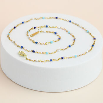 Dainty Blue Beaded Gold Chain Necklace, 2 of 3