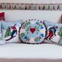 Alpine Heart Embroidered Cushion With Pom Pom Trim, thumbnail 1 of 4