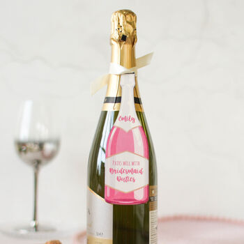 Personalised Pink Champagne Gift Tag, Bottle In Wood, 2 of 3