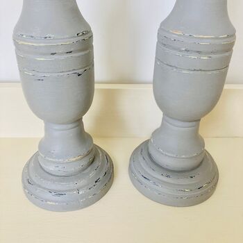 Pair Of Extra Large Vintage Painted Pillar Candlesticks, 5 of 6