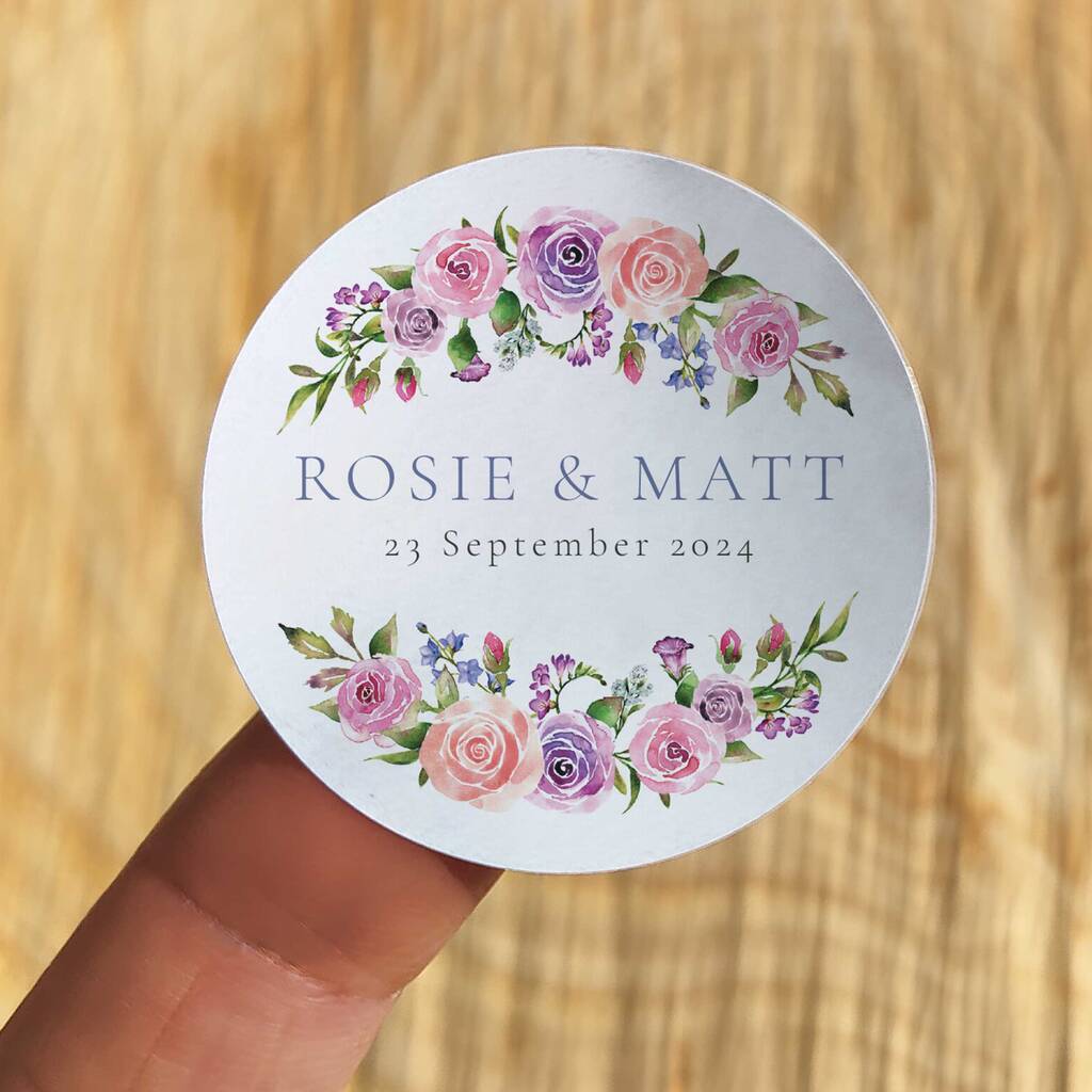 Personalised Pink Roses Flowers Round Sticker Sheet By Paper Willow