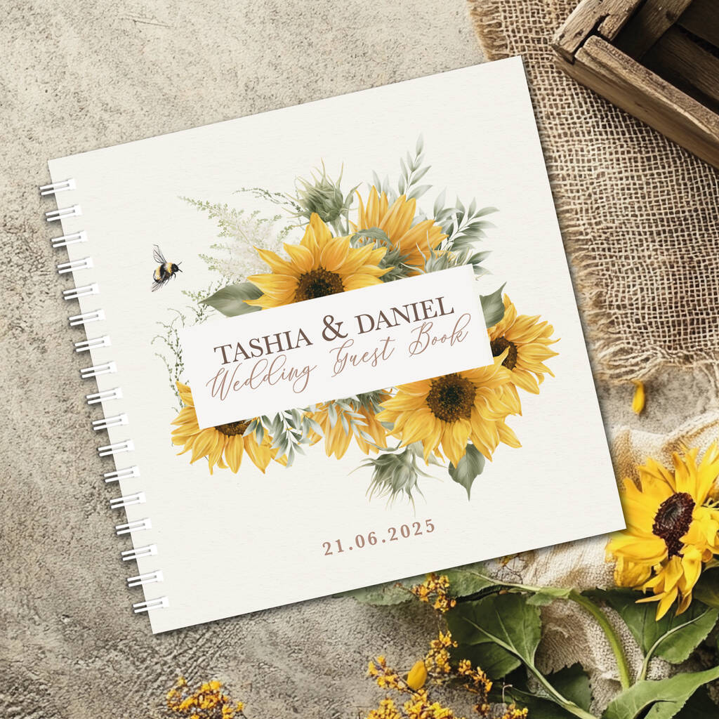 Sunflower Bee Wedding Guestbook, 1 of 1