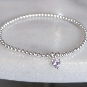 Sterling Silver Beaded Bracelet With Heart Shaped June Birthstone, 3 of 7
