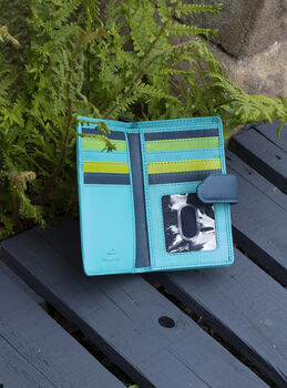 Turquoise Multi Colour Leather Purse Wallet Rfid, 3 of 10