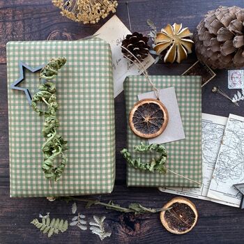 Green Gingham Paper Fibre Wrapping Paper, 9 of 12