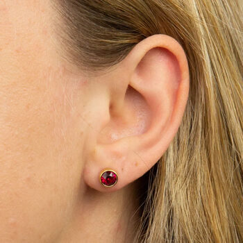 Gold Plated Sterling Silver July Ruby Birthstone Stud Earrings, 2 of 5