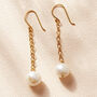 White Pearl Gold Plated Silver Chain Earrings, thumbnail 2 of 5